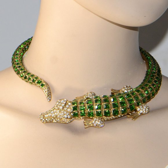 Kenneth Jay Lane Jewelry - Vintage Kenneth Jay Lane KJL Gold & Crystal Alligator Collar Necklace
